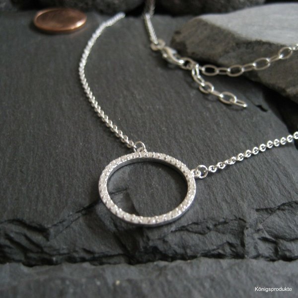 Circle of life Halskette in 925er Silber mit Zirkonia besetzt, Länge 42+5 cm (COL-HK18)