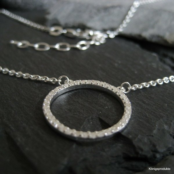 Circle of life Halskette in 925er Silber mit Zirkonia besetzt, Länge 42+5 cm (COL-HK18)