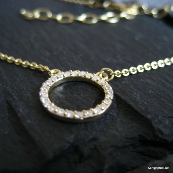 Circle of life Halskette in 925er Silber vergoldet mit Zirkonia besetzt, Länge 42+5 cm (COL-HK19vg)