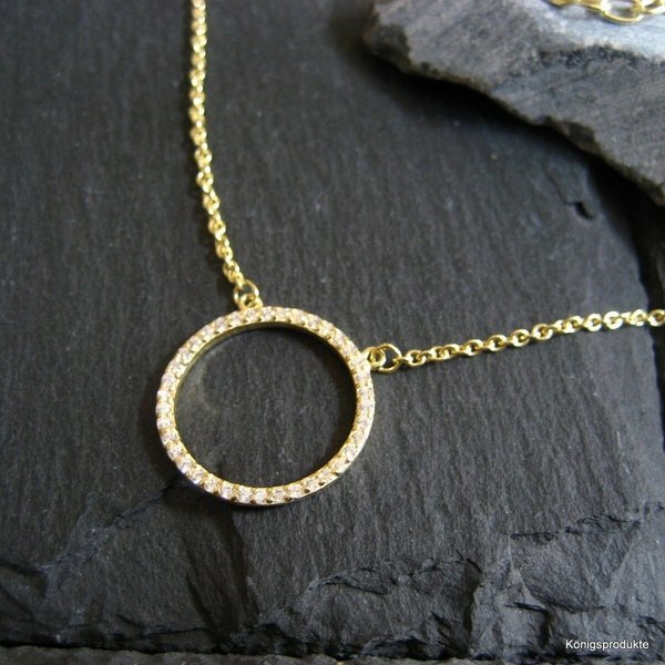 Circle of life Halskette in 925er Silber vergoldet mit Zirkonia besetzt, Länge 42+5 cm (COL-HK18vg)