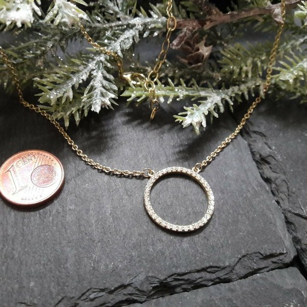 Circle of life Halskette in 925er Silber vergoldet mit Zirkonia besetzt, Länge 42+5 cm (COL-HK18vg)