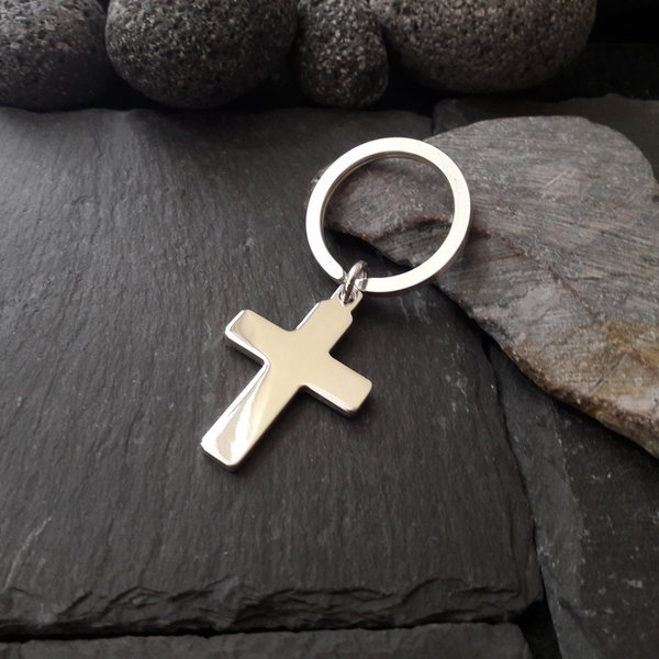Schlüsselanhänger mit Kreuz Anhänger in 925er Silber, Schlüsselring, Kreuzanhänger (SA-04)